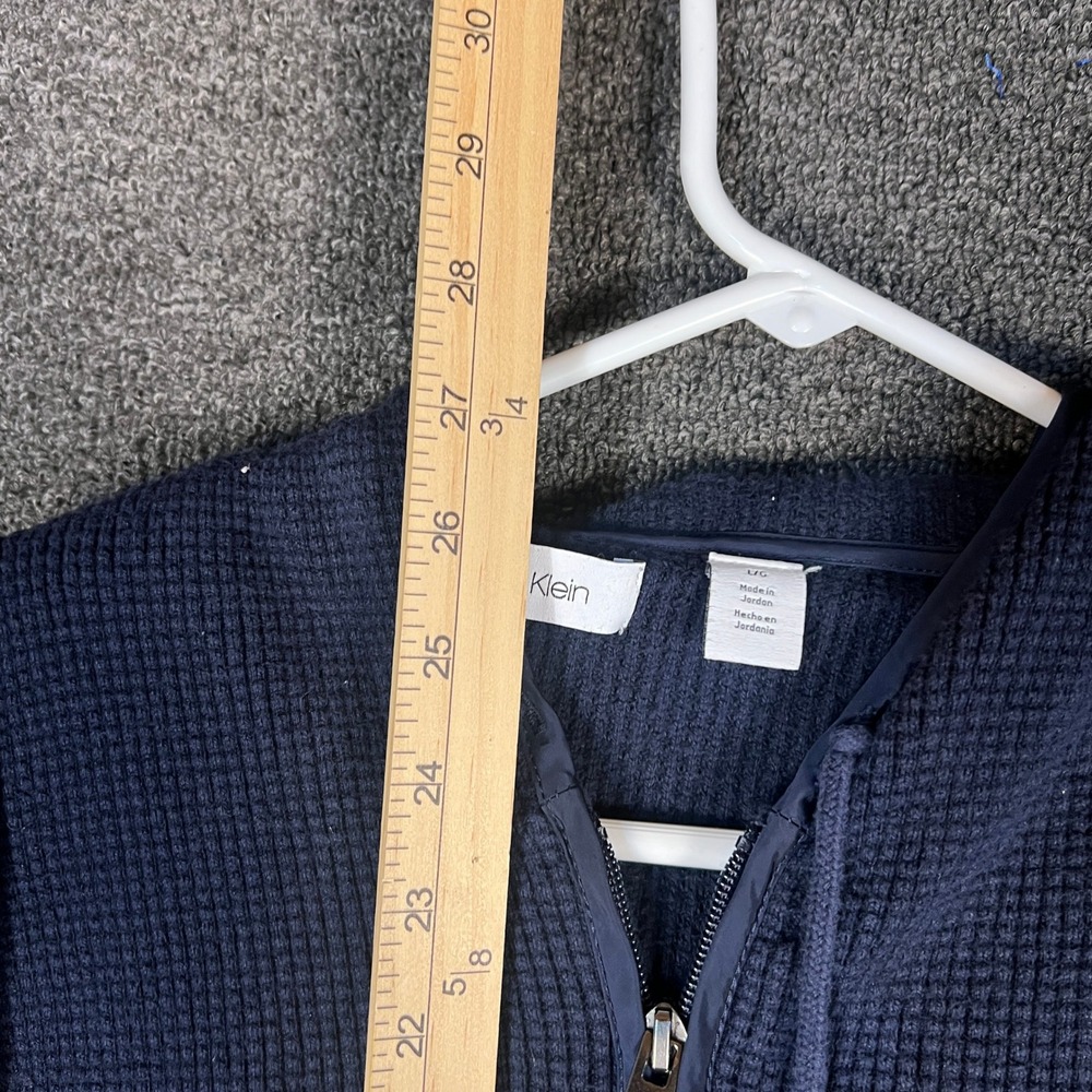 Calvin Klein Mens Navy Blue Waffle Knit Full Zip Hoodie Sweater Jacket Large - Picture 7 of 9
